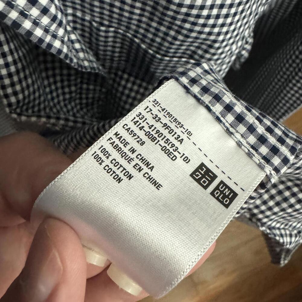 Uniqlo Small Checkered Button Up Shirt, Black/White, Mens - Picture 6 of 9